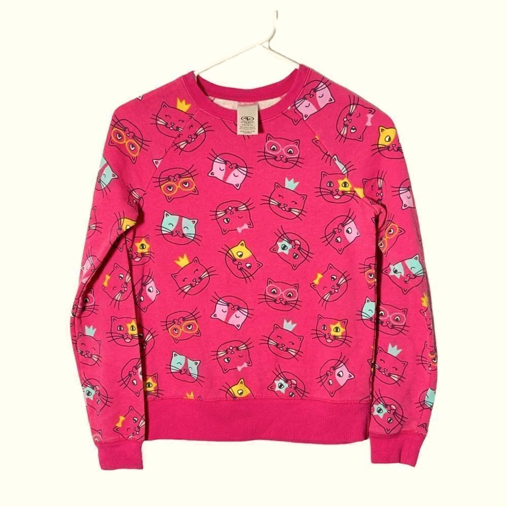 Athletic works hot pink long sleeve cats fleece lined sweatshirt girls L 10-12
